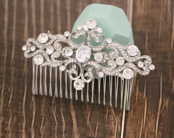 Silver Wedding hair comb Bridal headpiece Rhinestone side comb Bridal hair accessories floral Wedding comb Headpiece Bridal hair comb Side