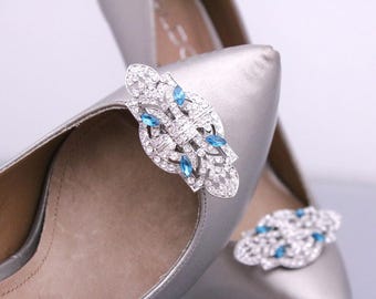 Indicolite Crystal shoe clips Silver Wedding shoe clips Bridal shoe accessories Gold Rhinestone shoe clips Navy blue Bridal shoe clips Rose