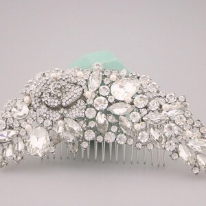 Bridal hair comb Crystal and Pearl Bridal comb Wedding hair piece Wedding hair clip Large Wedding side comb Bridal hair comb Rhinestone comb image 4