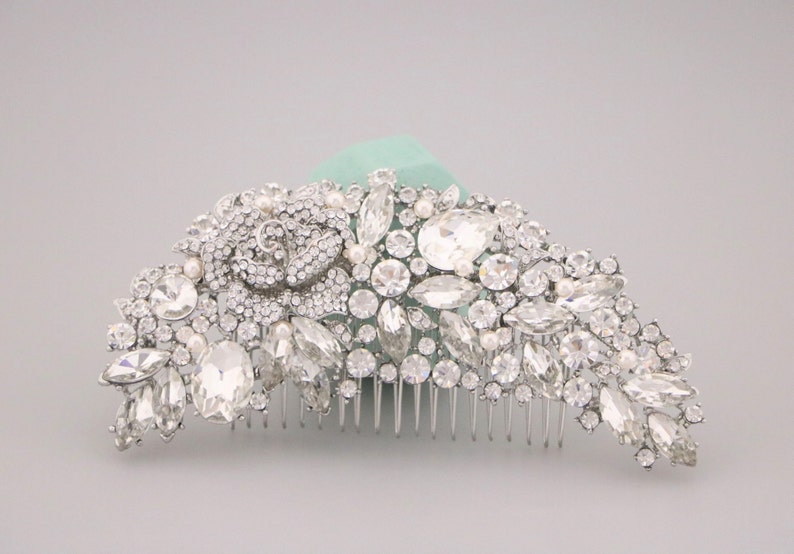 Bridal hair comb Crystal and Pearl Bridal comb Wedding hair piece Wedding hair clip Large Wedding side comb Bridal hair comb Rhinestone comb image 4