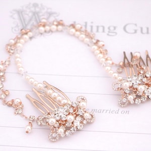 Wedding hair chain headpiece Pearl and Crystal hair chain Rhinestone hair chain Gold Bridal hair comb hair chain Wedding hair jewelry chain