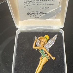 Vintage Walt Disney Gallery Tinkerbell Brooch, Limited Edition Swarovski Crystal Fairy Pin, Number 0095/1000 with Box and COA