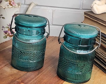 Turquoise Avon Jar Vintage Cut Glass With Hinged Lid