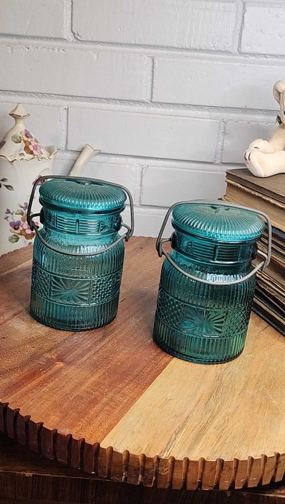 Turquoise Avon Jar Vintage Cut Glass With Hinged Lid