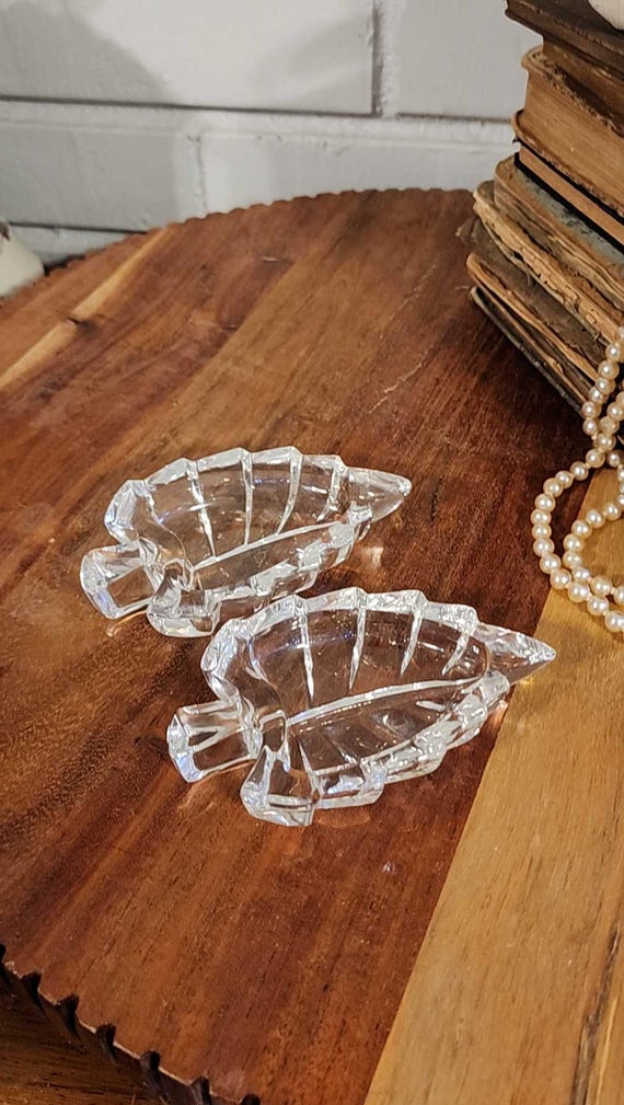 Crystal vintage leaf trinket ring dishes set of 2