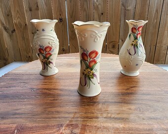 Lenox set of 3 small vases spring bud gold trim