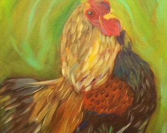 FLIRTY HEN  Glicee Fine Art Print of original oil painting by Lesley Mills from Merlin's Garden Free Domestic Shipping