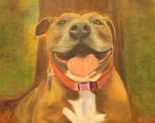 PENNI DOG,  Original 16 x 20 Oil Painting of rescued pitbull by Lesley Mills from Merlin's Garden Free Domestic Shipping