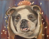 ROSIE, Original 16 x 16 Oil Painting of English Bulldog by Lesley Mills from Merlin's Garden Free Domestic Shipping