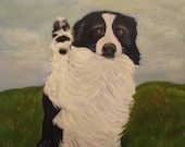 BARNEY,  18 X 24  Original Oil Painting of Border Collie by Lesley Mills from Merlin's Garden Free Domestic Shipping
