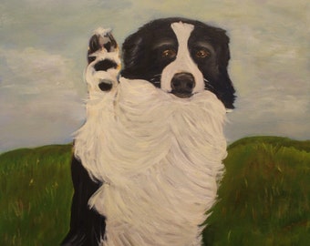 BARNEY,  18 X 24  Original Oil Painting of Border Collie by Lesley Mills from Merlin's Garden Free Domestic Shipping
