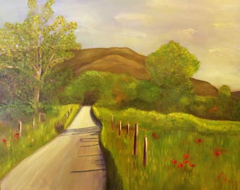 ROAD LESS TRAVELLED, 24 x 30  Original Framed Oil Painting by Lesley Mills from Merlin's Garden Free Domestic Shipping