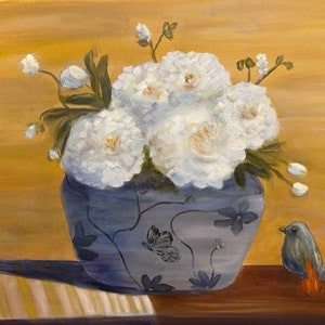 PEONY MAGIC, Pintura al óleo original de 16 x 20 de Lesley Mills de Merlin&#39;s Garden Envío nacional gratuito