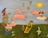 WHEN PIGS FLY, Part 2, Original Oil Painting, 24 by 30 Canvas