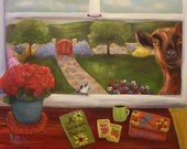 MORNING GREETING,  24 x 30  Framed Original Oil Painting by Lesley Mills from Merlin's Garden Free Domestic Shipping