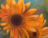 SUNFLOWER, 24 x 24  Original Oil Painting by Lesley Mills from Merlin's Garden Free Domestic Shipping