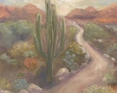 TOWARDS THE LIGHT, Original 16 x 20 Oil Painting of desert scene by Lesley Mills from Merlin's Garden Free Domestic Shipping