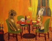KETZEL AND FRIENDS, 24 x 30  Original Oil Painting by Lesley Mills from Merlin's Garden Free Domestic Shipping