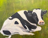 BESSIE, 24 x 30  Original Oil Painting of cow by Lesley Mills from Merlin's Garden Free Domestic Shipping