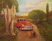 SUNRISE CHEVY, 24 x 30  Original Oil Painting by Lesley Mills from Merlin's Garden Free Domestic Shipping