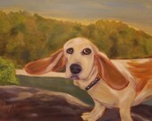 SAM,  Original 16 x 20 Oil Painting of basset hound by Lesley Mills from Merlin's Garden Free Domestic Shipping