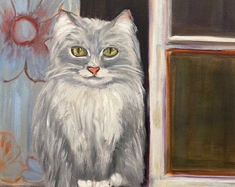 THE MUSE, Original 16 x 20 Oil Painting of CAT by Lesley Mills from Merlin's Garden Free Domestic Shipping