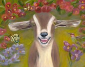 GARDEN OF BLISS,  11 X 14  Glicee Fine Art Print of Goat in Garden Setting by Lesley Mills from Merlin's Garden