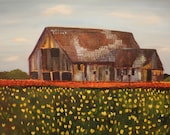 TULIP FIELDS, 24 X 30 Original Oil Painting by Lesley Mills from Merlin's Garden Free Domestic Shipping