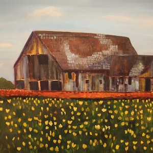 TULIP FIELDS, 24 X 30 Original Oil Painting by Lesley Mills from Merlin&#39;s Garden Free Domestic Shipping