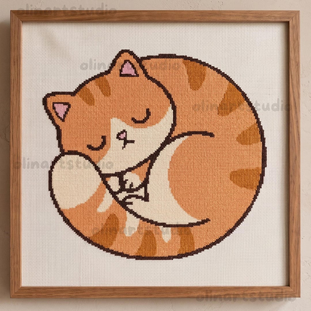 Sleepy Orange Tabby Cat Cross Stitch Pattern PDF, Chubby Embroidery ...