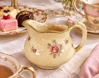 Vintage Crown Ducal Florentine Rosalie Creamer Jug | 1930s English China | Pink Rose Crackle Glaze (333)
