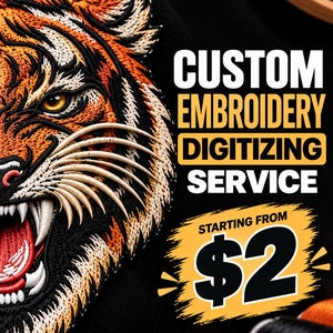Custom Embroidery Digitizing Service for Logos Images & Artwork to Machine Embroidery Files for Hats Caps Front and Left Chest Patch Jackets