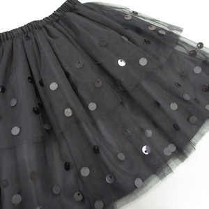 Black tulle skirt, Embroidered tulle skirt, Sequins Appliques skirt, Scalloped Tulle skirt, Handmade tulle skirt