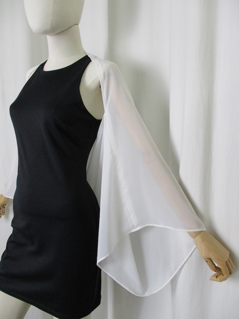 White Angel Sleeves Shrug, Formal Shawl, Silk Shrug, Chiffon Shrug, Elegant Shawl, Dressy Shrug