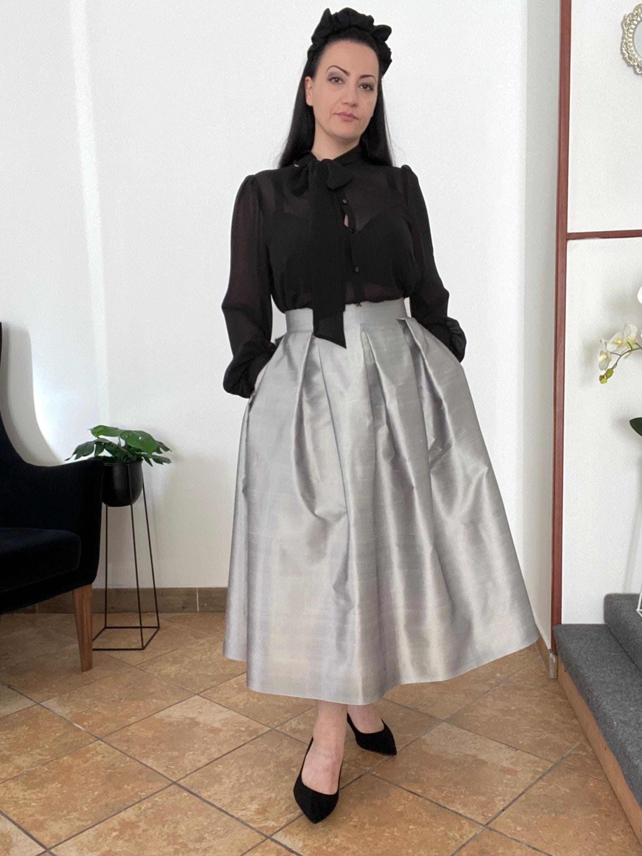 Jupe Longue Formelle Donna Vinci Couture Taille 10 - Blanc à Paillettes Métallisé