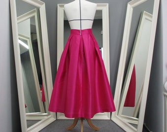 Luxurious Pleated A-Line Skirt made out of Hot Pink Shatung, Pink formal skirt