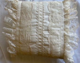 Cream Lace Throw Pillow, Ring bearer, Cream Pillow, Lace Pillow, Natural 12X12 inch, Ruffle Pillow