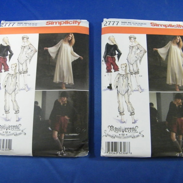 Costume Pattern - Steampunk, Goth, Pantaloons, Bloomers, bell sleeves - Size 6-12 or 14-22  - Simplicity 2777