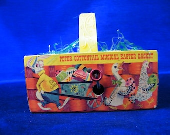 Vintage Easter Basket -1950 - (as is) 4" by 5 1/2" - the music box doesn't work - see photos and description