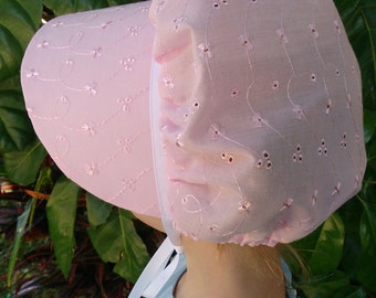 CLEARANCE! Size 1-3 Pink Eyelet Bonnet,Valentine's Day Toddler Bonnet, Prairie Costume, Pioneer Costume, Pink Sun Bonnet, Prairie bonnet