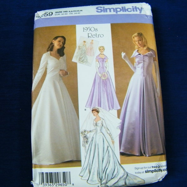 Simplicity 4259, Size 6-14, 1950's Retro Wedding Dress pattern, Uncut