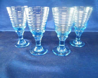 4 Vintage Libbey Sirrus -Light Blue Ribbed Goblets - Drinking Glasses - 7" tall - see photos and description