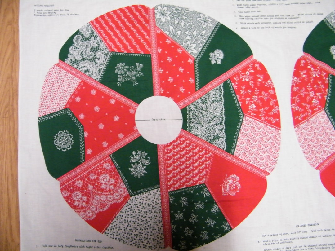 Christmas Wreath tree Skirt Fabric Panel Cut and Sew Etsy