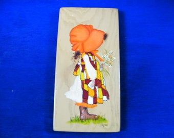 Planche de bois peinte à la main, Prairie Bonnet, art et décoration des années 70