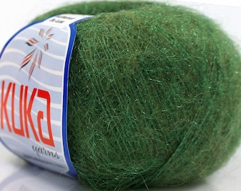 Kid Mohair Green. Superfine winter yarn. Baby yarn. Fingering yarn