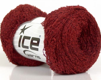 Burgundy cotton yarn Mini Boucle knitting SuperFine crochet yarn ICE