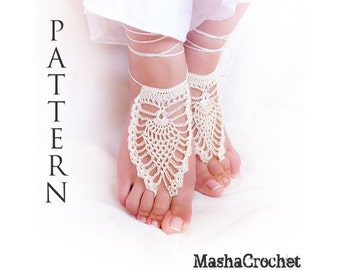 Barefoot sandal crochet pattern  Pineapple motif   (pdf file). Craft supplies  Bridal leg accessories Beach crochet DIY wedding