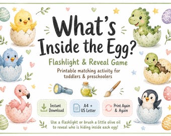 What’s Inside the Egg? Printable Flashlight Reveal Game | Toddler Matching Activity | Preschool Learning Game | A4 & US Letter PDF