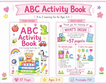 ABC Activity Book, Preschool A-Z Letter Tracing, Toddler Learning Pages (Digital Download)