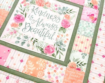 Quilted Spring and Summer Table Topper ~ Pastel Floral Table Decor ~ 20"